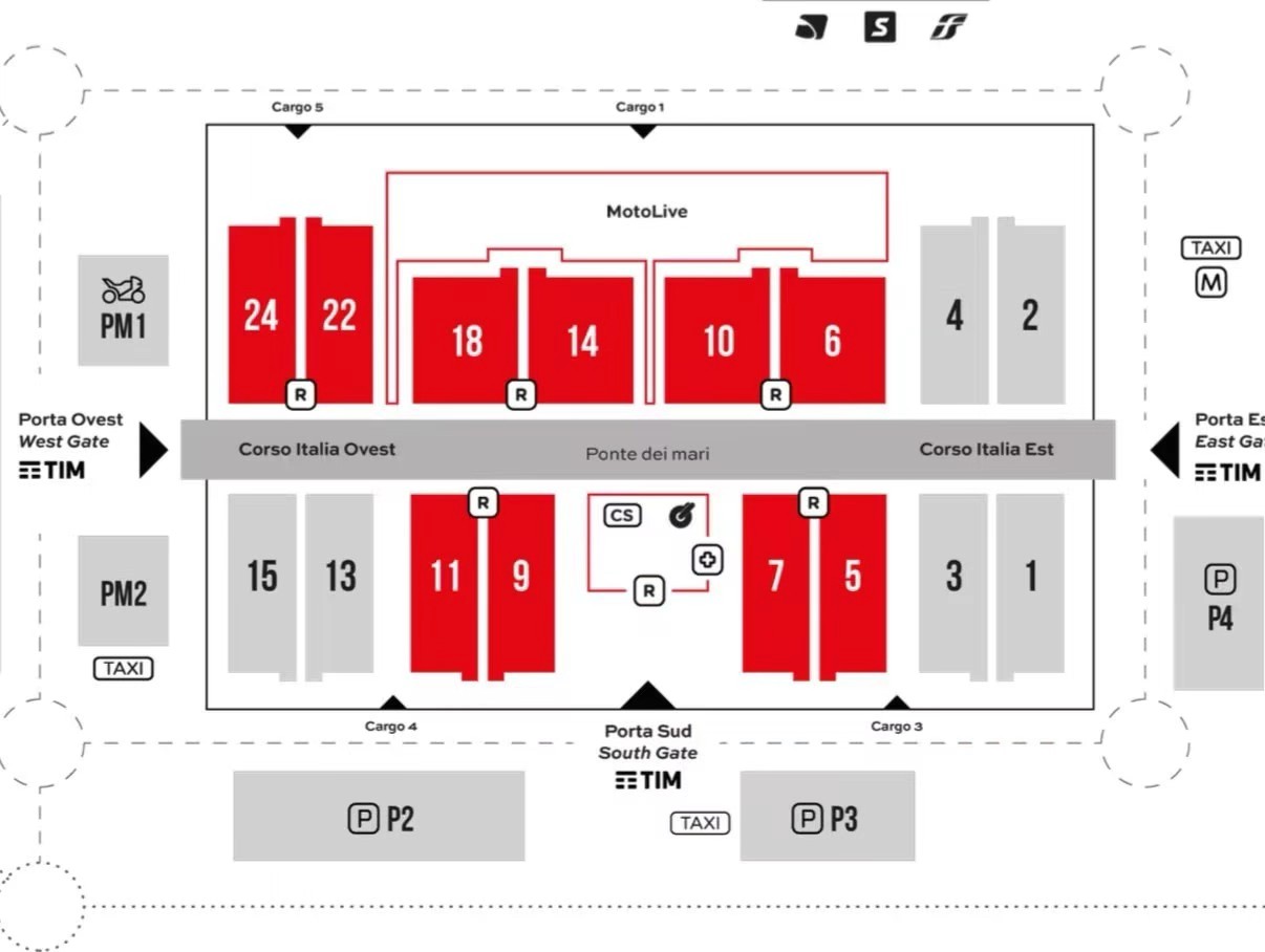 EICMA 2026 venue map with Hall 24 in the north-west area
