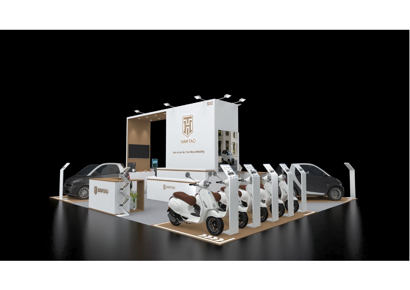 HAWTAO EICMA stand design concept viewed from the main aisle